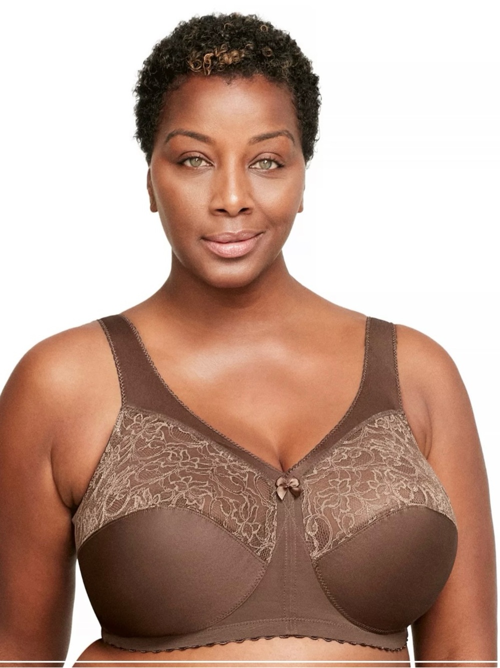 2 Glamorize Mocha Brown & White MagicLift Wirefree Bra 46D